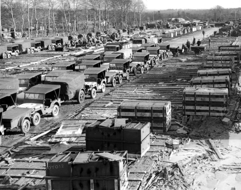 Motor vehicle assembly depot in Bricquebec (France) January 17, 1945.