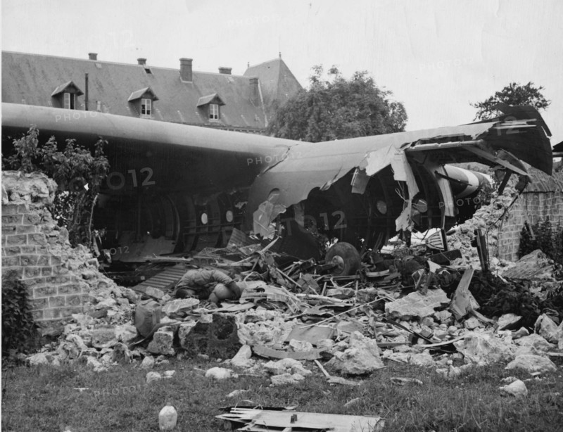 Crashed plane at Sainte-Mère-Eglise, Normandy