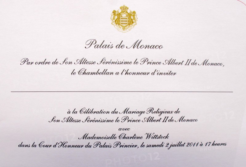Carton d'invitation du mariage entre Albert II de Monaco et Charlène Wittstock