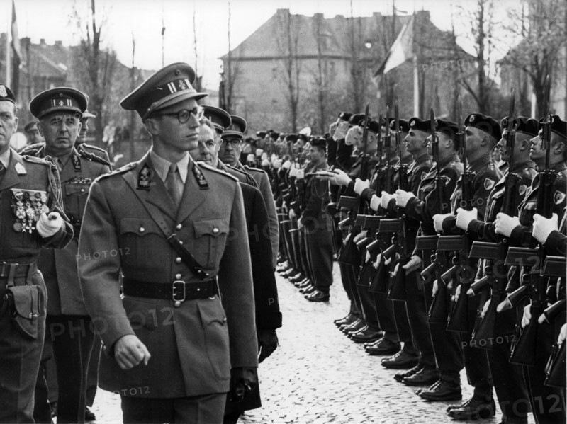 King Baudouin visits Belgian troops in Germany