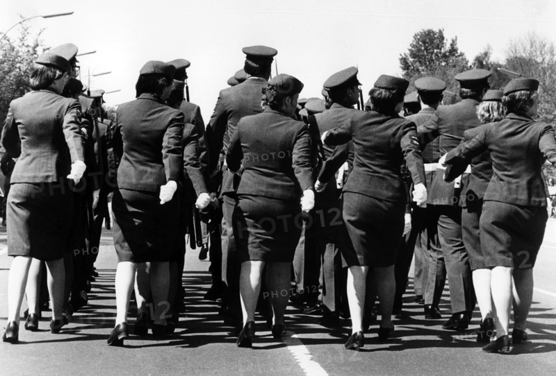 Female soldiers during the rehearsal for the military parade on the 'Armed Forces Day' in Berlin