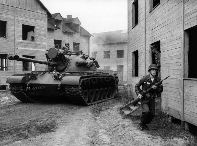 Manoeuvre of the US army in ghost village Parks Range in Berlin
