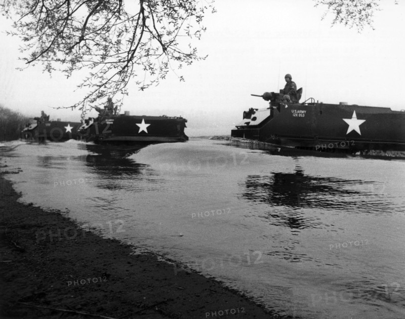Amphibious crafts on mission at maneuver of the US Army in Berlin Grunewald