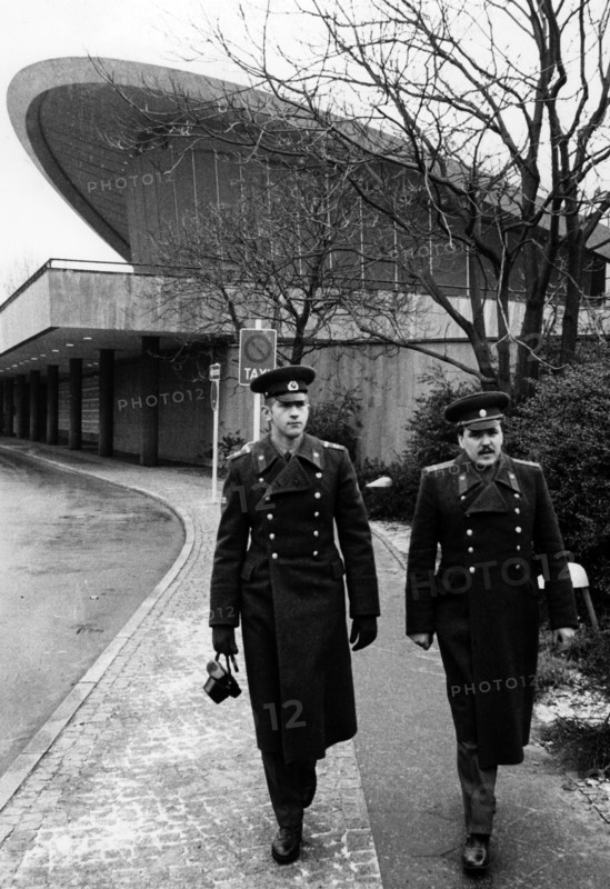 Soviet soldiers patrolling in front of congress hall in West Berlin