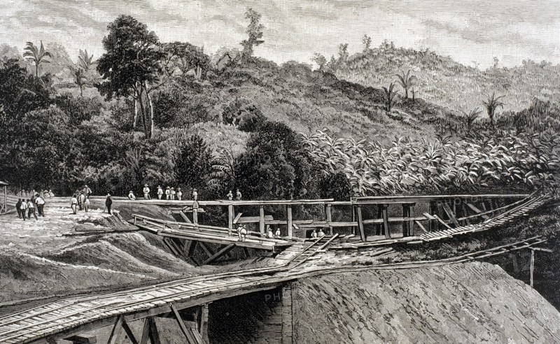 Construction of the Panama Canal. Works in bridge called "Alto-Obispo".