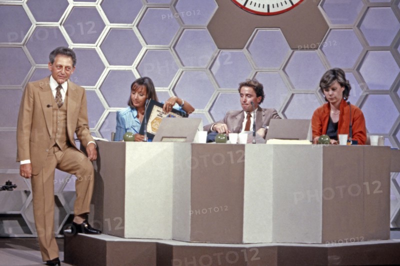 Dalli Dalli, Fernsehshow mit Hans Rosenthal, Deutschland 1971 - 1986, Quizmaster Hans Rosenthal mit der Jury (v. l.) Brigitte Xander, Christian Neureuther und Mady Riehl