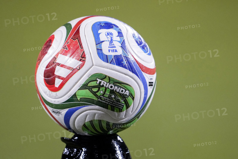 A ball of the brand adidas Trionda Pro (World Cup 2026 match ball), official match ball, official Match Ball, stock photo, stock image, symbol, cutout, single image, action, 01.12.2025, Frankfurt am Main (Germany), soccer, international match, U23 women,