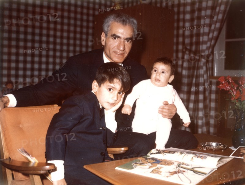 Mohammad Reza Shah Pahlavi with his two sons, October 1966