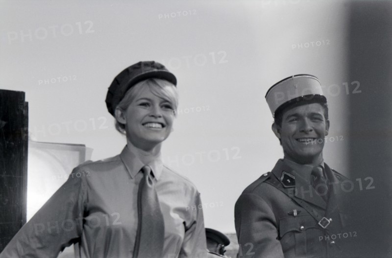 Brigitte Bardot and Jacques Charrier on the set of "Babette the Warmonger"