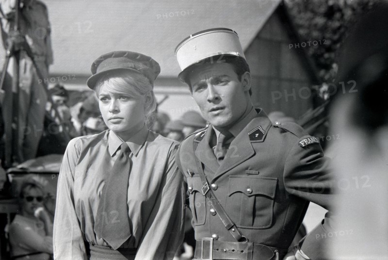 Brigitte Bardot and Jacques Charrier on the set of "Babette the Warmonger"
