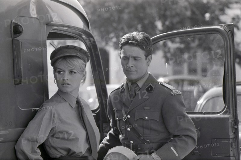 Brigitte Bardot and Jacques Charrier on the set of "Babette the Warmonger"