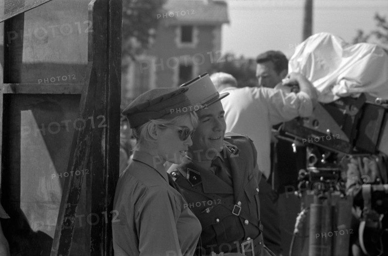 Brigitte Bardot and Jacques Charrier on the set of "Babette the Warmonger"