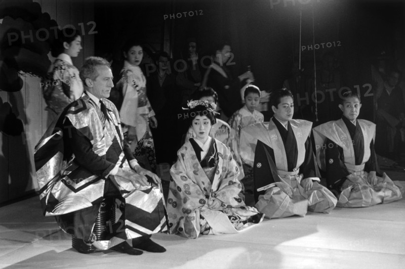 Jean Cocteau with the Azuma Kabuki ensemble, 1955