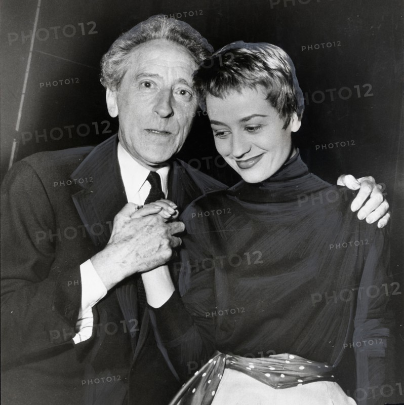 Cocteau congratulating Annie Girardot for "La Machine à écrire" ('The Typewriter')