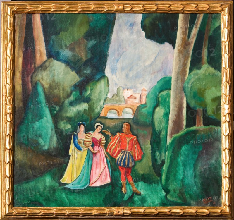 Mario Vellani Marchi (1895-1979), "Amourous Scene in Medieval Landscape"