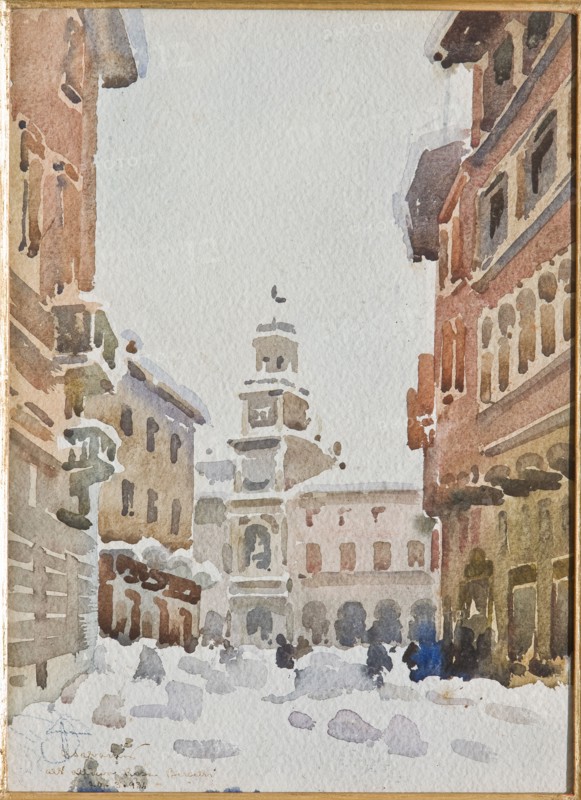 Arcangelo Salvarani,  " The Municipal Palace in Modène in the Snow"