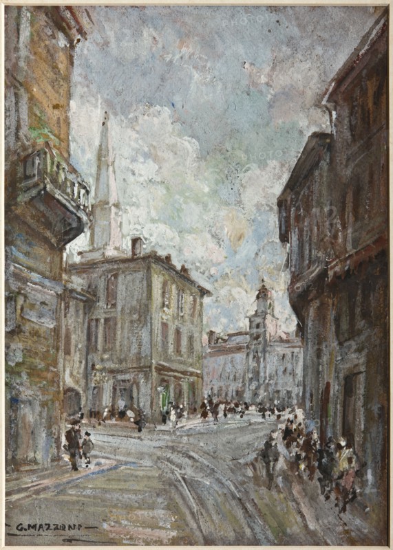 Giuseppe Mazzoni, "Duomo Street in Modena"; pastel on cardboard