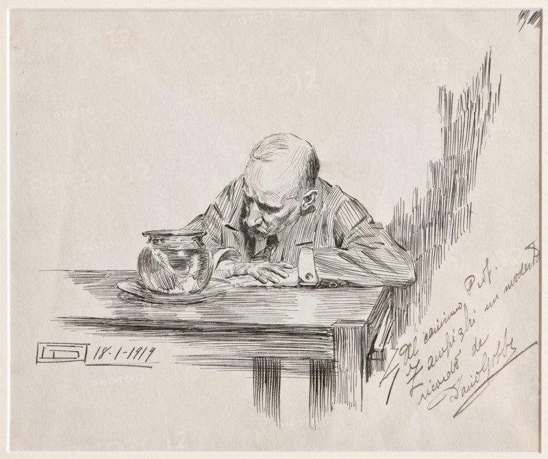 Dario Gobbi, "Man sitting at table and meditating"