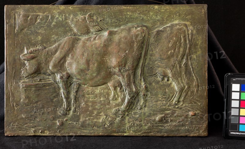 Marino Quartieri; "Cows"; Earthenware bas relief