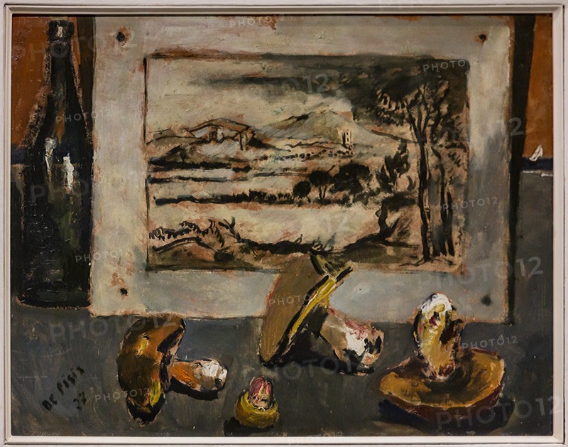 Museo Novecento: "Mushrooms and the print by Poussin", by Filippo De Pisis, 1927
