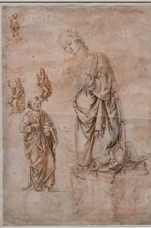 "Madonna in Adoration, St. Peter, Faith and Charity, Infant Jesus blessing on a Chalice", by Francesco di Simone Ferrucci
