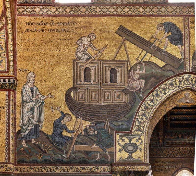 Monreale, Duomo: "Noah builds the Ark according to the mandate of God"