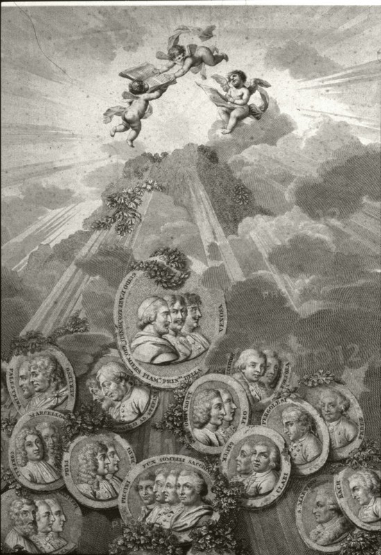 Engraving representing portraits of the major composers