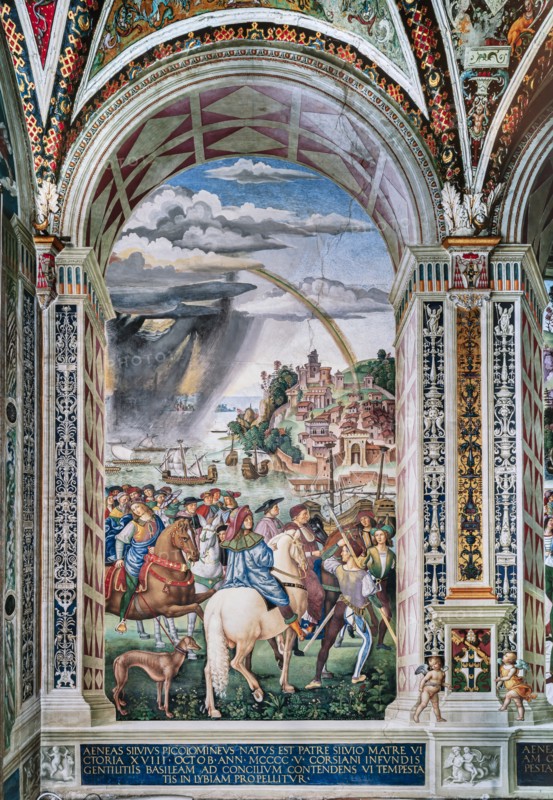 Fresque du mur nord-est de la Libreria Piccolomini à Sienne