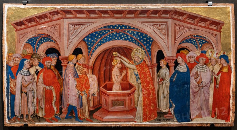 “ Pope St. Sylvester baptises Costantine in Laterano”, by Battista da Vicenza