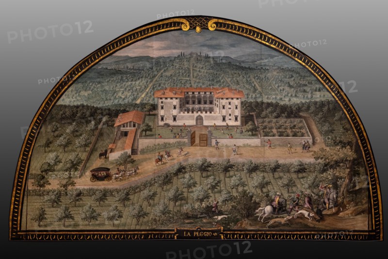 Medici Villa La Petraia: “the Medici villa of Lappeggi”, in the lunette called “La Peggio”, one of the fourteen lunettes by Giusto Utens, Italianized name of Iustus van Utens, 1599-1602. This villa is located between the towns of Antella and Grassina, hamlets of Bagno a Ripoli.
The lunettes present idyllic aerial views of calligraphic precision, very decorative and precious evidence of the appearance of these buildings in the past. They were painted for the Medici villa of Artimino as an "inventory" (today we would say "cadastre") of the possessions of the Grand Duke Ferdinando I de' Medici, and after various moves, they are preserved today in the Villa La Petraia. Originally there were 17, but only 14 have reached us.
Villa medicea La Petraia, Firenze (FI) - Florence, Toscana - Tuscany, Italia - Italy