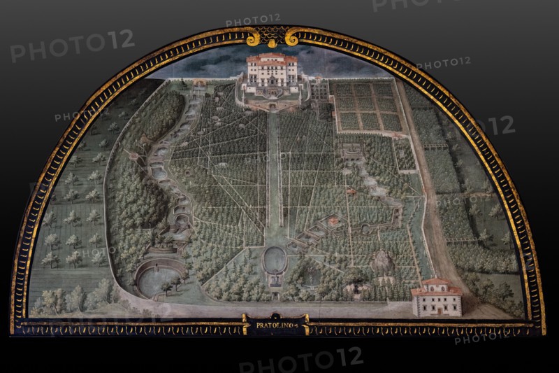 Medici Villa La Petraia: “Medici Villa of Pratolino” in the lunette called “Pratolino”, one of the fourteen lunettes by Giusto Utens, Italianized name of Iustus van Utens, 1599-1602. This villa is located in Pratolino, near Vaglia.
The lunettes present idyllic aerial views of calligraphic precision, very decorative and precious evidence of the appearance of these buildings in the past. They were painted for the Medici villa of Artimino as an "inventory" (today we would say "cadastre") of the possessions of the Grand Duke Ferdinando I de' Medici, and after various moves, they are preserved today in the Villa La Petraia. Originally there were 17, but only 14 have reached us.
Villa medicea La Petraia, Firenze (FI) - Florence, Toscana - Tuscany, Italia - Italy