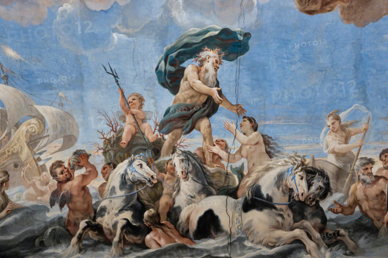 Palazzo Medici Riccardi, Galleria degli specchi (o Sala Luca Giordano): “Nettuno e Anfitrite”, particolare della volta. Affreschi di Luca Giordano, 1682 - 1685.
Diverse divinità marine circondano lo sposalizio tra Nettuno e Anfitrite (allegoria dell'Estate). 

[ENG]
Medici Riccardi Palace, Gallery of Mirrors (or Room Luca Giordano): “Neptune and Amphitrite”. Detail of the vault. Frescoes by Luca Giordano, 1682 - 1685.
Various marine deities surround the wedding between Neptune and Amphitrite (allegory of Summer).
Palazzo Medici Riccardi, Firenze (FI) - Florence, Toscana - Tuscany, Italia - Italy