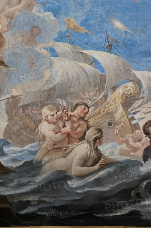 Palazzo Medici Riccardi, Galleria degli specchi (o Sala Luca Giordano): “Nettuno e Anfitrite”, particolare della volta con figure marine e vascello. Affreschi di Luca Giordano, 1682 - 1685.

[ENG]
Medici Riccardi Palace, Gallery of Mirrors (or Room Luca Giordano): “Neptune and Amphitrite”. Detail of the vault with marine figures and a vessel. Frescoes by Luca Giordano, 1682 - 1685.
Palazzo Medici Riccardi, Firenze (FI) - Florence, Toscana - Tuscany, Italia - Italy