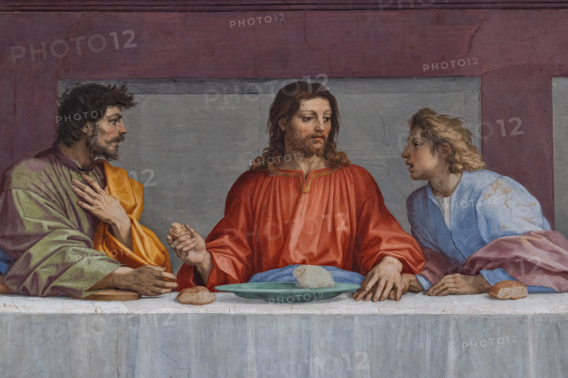 “Cenacolo”,  di Andrea del Sarto, affresco  (525x871 cm), databile al 1511-1527. L’opera è  conservata nel refettorio del monastero vicino alla chiesa di San Salvi a Firenze. Particolare con Gesù al centro. Alla sua destra Giuda e alla sua sinistra Giovanni.

[ENG]
“The Last Supper”, by Andrea del Sarto, fresco (525x871 cm), datable to 1511-1527. The work is preserved in the refectory of the monastery near the church of San Salvi in Florence. Detail with Jesus in the centre, and Judah on his right and John on his left.
Chiesa di San Salvi, Refettorio, Firenze (FI) - Florence, Toscana - Tuscany, Italia - Italy