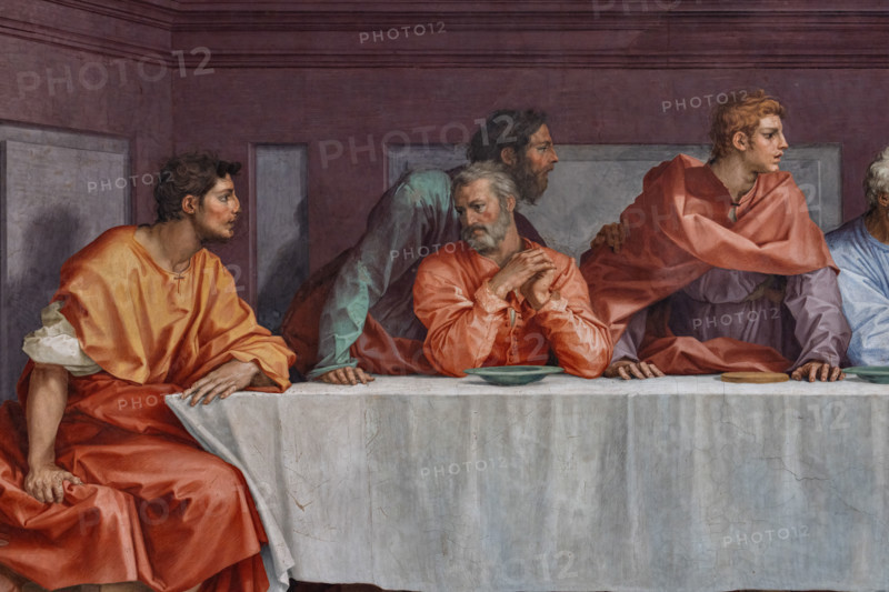 “The Last Supper”, by Andrea del Sarto, fresco (525x871 cm), datable to 1511-1527. The work is preserved in the refectory of the monastery near the church of San Salvi in Florence. Detail with apostles.
Chiesa di San Salvi, Refettorio, Firenze (FI) - Florence, Toscana - Tuscany, Italia - Italy
