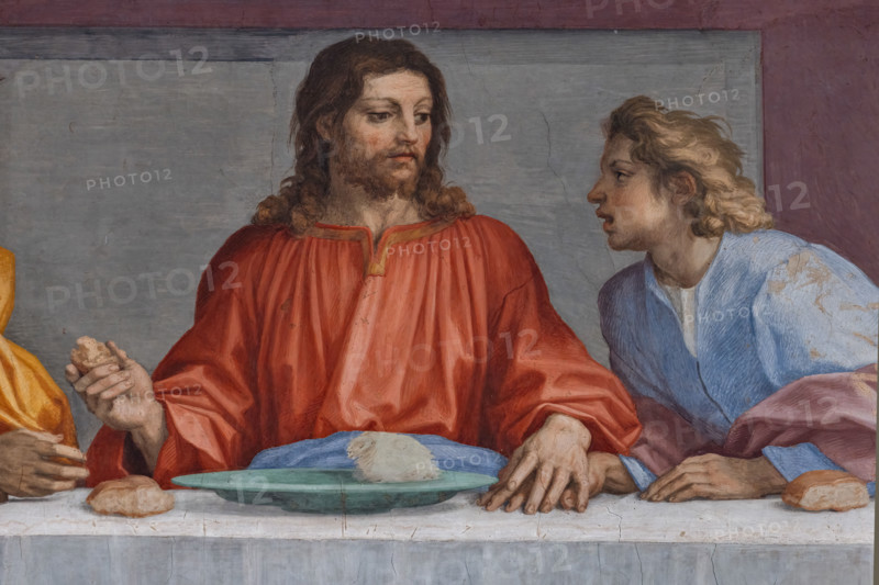 “Cenacolo”,  di Andrea del Sarto, affresco  (525x871 cm), databile al 1511-1527. L’opera è  conservata nel refettorio del monastero vicino alla chiesa di San Salvi a Firenze. Particolare con Gesù e alla sua sinistra Giovanni.

[ENG]
“The Last Supper”, by Andrea del Sarto, fresco (525x871 cm), datable to 1511-1527. The work is preserved in the refectory of the monastery near the church of San Salvi in Florence. Detail with Jesus in the centre and John on his left.
Chiesa di San Salvi, Refettorio, Firenze (FI) - Florence, Toscana - Tuscany, Italia - Italy