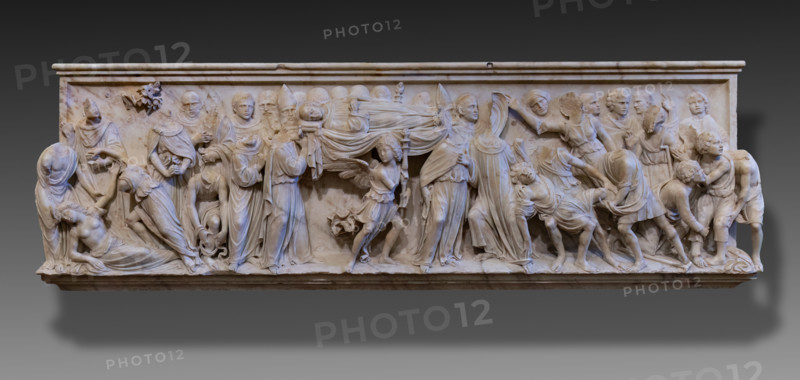 The “funeral monument of San Giovanni Gualberto”, founder of the Vallombrosan Order. Artwork by Benedetto da Rovezzano, white marble, 1505-13. Detail of the relief with the "translation of the corpse of St. Giovanni Gualberto".
Chiesa di San Salvi, Museo del C, Firenze (FI) - Florence, Toscana - Tuscany, Italia - Italy
