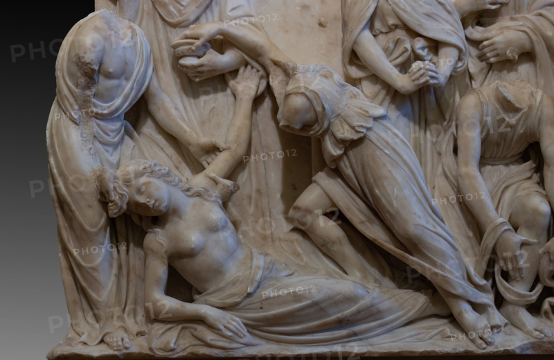 The “funeral monument of San Giovanni Gualberto”, founder of the Vallombrosan Order. Artwork by Benedetto da Rovezzano, white marble, 1505-13. Detail of the relief with the "translation of the corpse of St. Giovanni Gualberto".
Chiesa di San Salvi, Museo del C, Firenze (FI) - Florence, Toscana - Tuscany, Italia - Italy