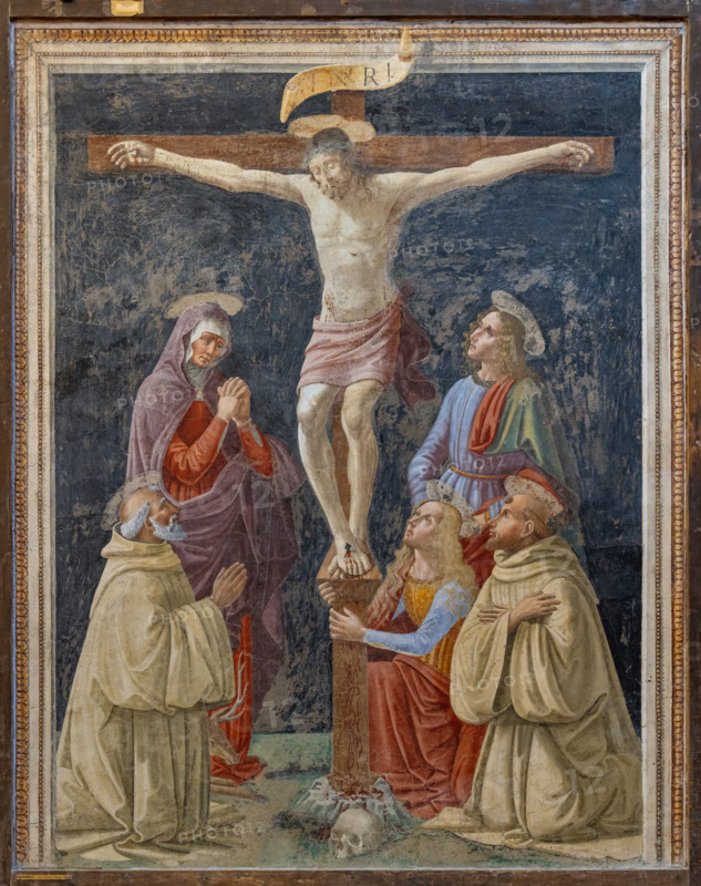 “Crocifissione di Cristo tra la Madonna, san Benedetto, san Giovanni Evangelista e san Romualdo”, di Davide Bigordi della scuola del Ghirlandaio, affresco staccato dal chiostro della Chiesa di S. Maria degli Angeli,  fine Quattrocento - inizio Cinquecento.

[ENG]
“Crucifixion of Christ between the Madonna, Saint Benedict, Saint John the Evangelist and Saint Romualdo”, by Davide Bigordi of the Ghirlandaio school, fresco detached from the cloister of the Church of St. Maria degli Angeli, late fifteenth century - early sixteenth century.
Chiesa di San Salvi, Museo del C, Firenze (FI) - Florence, Toscana - Tuscany, Italia - Italy