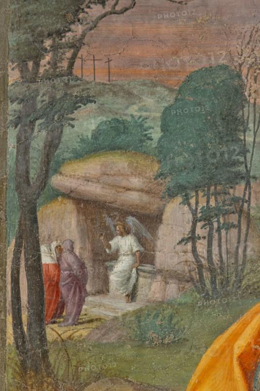 “Noli Me Tangere”, by Francesco Cristofano, known as Franciabigio, detached fresco, from the Tower of Porta Rossa street, 1520-25. Detail of the background landscape with angel.
Chiesa di San Salvi, Refettorio, Firenze (FI) - Florence, Toscana - Tuscany, Italia - Italy