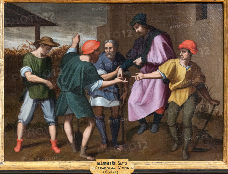 “Parabola della Vigna: la Mercede”, di scuola toscana, da Andrea del Sarto, seconda metà del XVI secolo, dipinto a olio dall’Orto dei Serviti, Basilica della SS. Annunziata.

[ENG]
“Parable of the Vineyard: the Mercy”, by the Tuscan school, from Andrea del Sarto, second half of the 16th century, oil painting from the Orto dei Serviti, Basilica of SS. Annunziata.
Chiesa di San Salvi, Museo del C, Firenze (FI) - Florence, Toscana - Tuscany, Italia - Italy