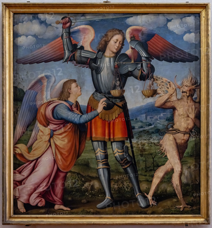 “San Michele Arcangelo”, di  Antonio del Ceraiolo, olio su tavola dalla Chiesa della SS Annunziata, 1520. L'opera deriva direttamente dall'affresco perduto del Ghirlandaio nel Cimitero di Santa Maria Nuova citato dal Vasari.

[ENG]
“St Michael Archangel”, by Antonio del Ceraiolo, oil on panel from the Church of SS Annunziata, 1520. The work derives directly from the lost fresco by Ghirlandaio in the Cemetery of Santa Maria Nuova mentioned by Vasari.
Chiesa di San Salvi, Museo del C, Firenze (FI) - Florence, Toscana - Tuscany, Italia - Italy