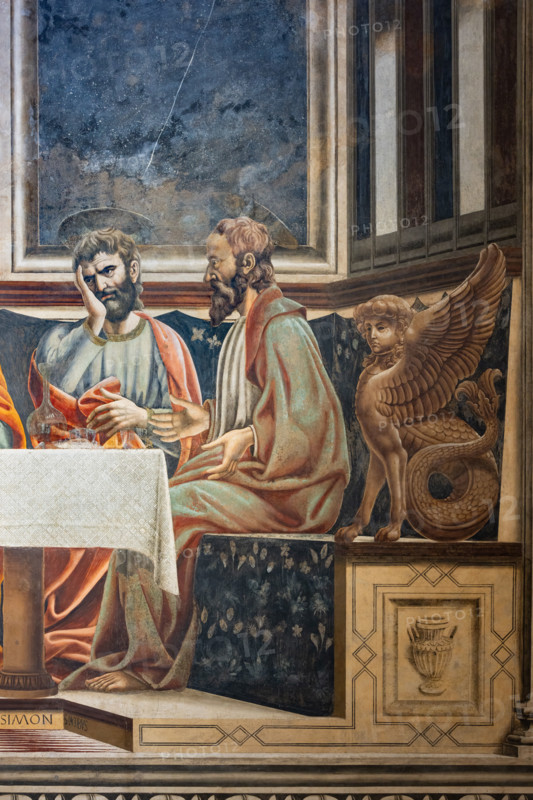 “The Last Supper”, fresco (453 × 975 cm) by Andrea del Castagno, about 1447, preserved on the west wall of the refectory of the monastery of Sant'Apollonia in Florence, now the museum of the Cenacle of Sant'Apollonia. Detail of Saint Simon who covers his face with his hand in a disconsolate gesture almost to express the sadness of what is about to happen and of the last apostle on the right.
Museo del Cenacolo di Sant'Apoll, Firenze (FI) - Florence, Toscana - Tuscany, Italia - Italy
