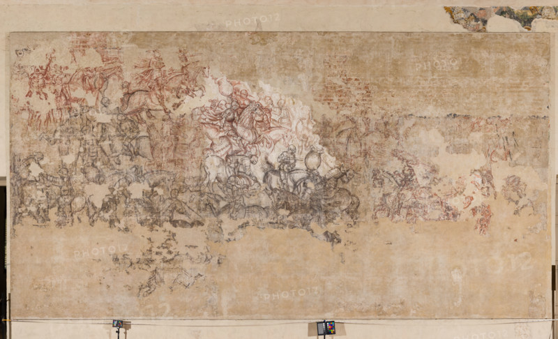 Ducal Palace, Hall of the Popes, south-east wall: “Tournament of Knights” or “Tournament-Battle of Louvezerp”, 1430-1433, by Antonio di Puccio, known as Pisanello. Sinopia relating to the wall painting of the Pisanello room, the subject is taken from “Le roman en prose de Tristan”, a masterpiece of chivalric literature.
Palazzo Ducale, Mantova (MN) - Mantua, Lombardia - Lombardy, Italia - Italy