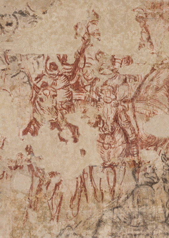 Ducal Palace, Hall of the Popes, south-east wall: “Tournament of Knights” or “Tournament-Battle of Louvezerp”, 1430-1433, by Antonio di Puccio, known as Pisanello. Sinopia relating to the wall painting of the Pisanello room, the subject is taken from “Le roman en prose de Tristan”, a masterpiece of chivalric literature.
Detail.
Palazzo Ducale, Mantova (MN) - Mantua, Lombardia - Lombardy, Italia - Italy