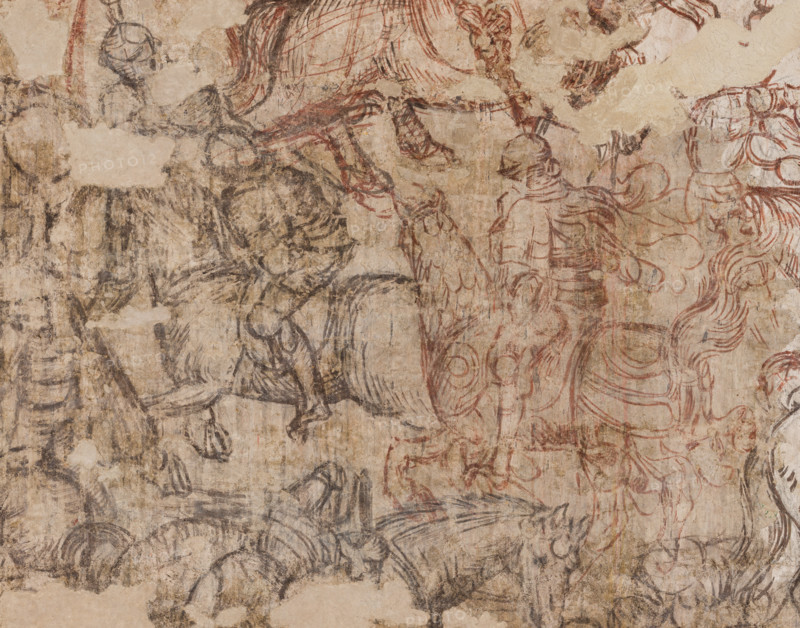 Palazzo Ducale, sala dei Papi, parete sud-est: “Torneo di Cavalieri” o “Torneo-battaglia di Louvezerp”,  1430-1433, di Antonio di Puccio, detto il Pisanello. Sinopia relativa alla pittura murale della sala de Pisanello, Il soggetto è tratto da “Le roman en prose de Tristan”, capolavoro della letteratura cavalleresca.
Particolare.

[ENG]
Ducal Palace, Hall of the Popes, south-east wall: “Tournament of Knights” or “Tournament-Battle of Louvezerp”, 1430-1433, by Antonio di Puccio, known as Pisanello. Sinopia relating to the wall painting of the Pisanello room, the subject is taken from “Le roman en prose de Tristan”, a masterpiece of chivalric literature.
Detail.
Palazzo Ducale, Mantova (MN) - Mantua, Lombardia - Lombardy, Italia - Italy