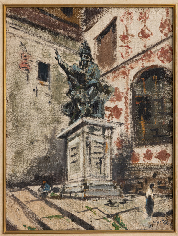 “Cortile a Bologna” di Filippo De Pisis (Ferrara, 1856-1956), olio su tela, cm. 62 x 46.
Collezione Assicoop - Unipol, Modena (MO), Emilia Romagna, Italia - Italy