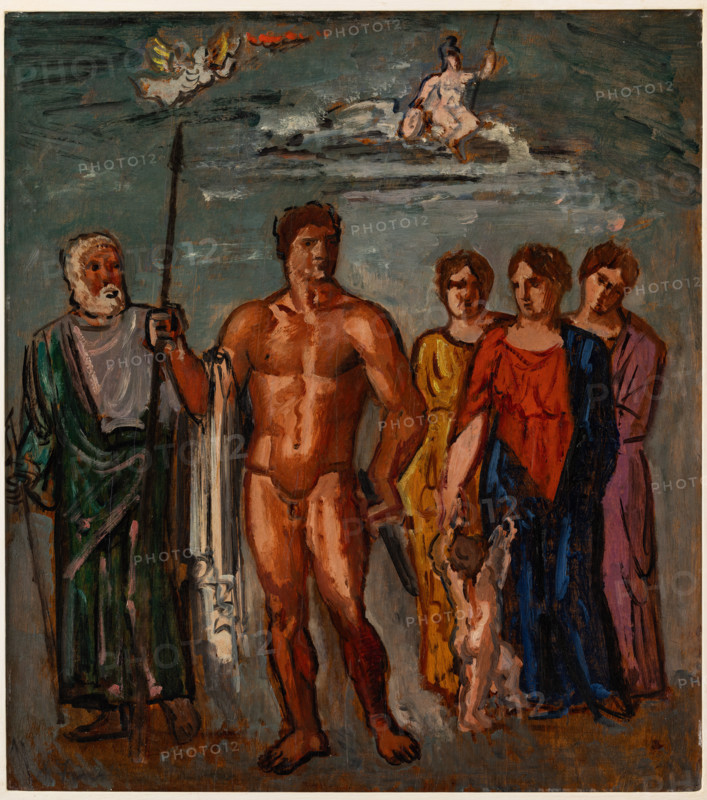 Collezione Assicoop Unipol, inv. n° 489: 
Achille Funi (1890-1972); "Bozzetto mitologico"  olio su tavola, 64,5x58).