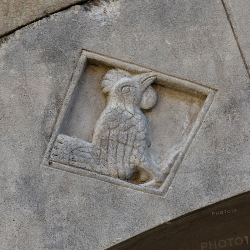 Fidenza, Duomo (Cattedrale di San Donnino), facciata, portale sinistro, protiro, serie di losanghe con allegorie delle virtù teologali e delle virtù cardinali: “la speranza”. 
Opera di Benedetto Antelami e bottega.

[ENG]
Fidenza, Duomo (St. Donnino Cathedral),facade, left portal, prothyrum, series of lozenges with allegories of the theological virtues and cardinal virtues: “Hope”.
Work by Benedetto Antelami and workshop.
Cattedrale di San Donnino, Fidenza (PR), Emilia-Romagna, Italia - Italy