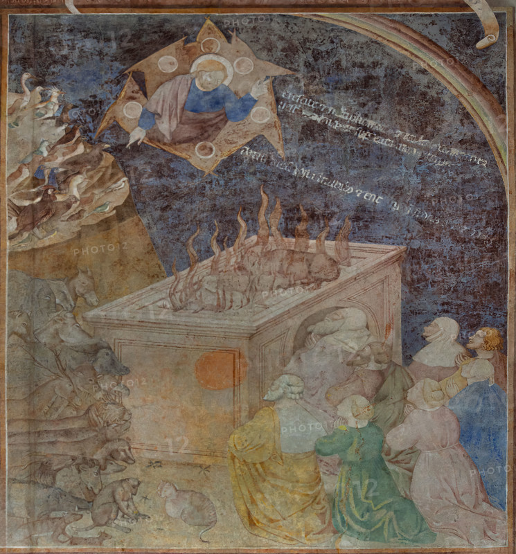 Pisa, Camposanto monumentale:
 “Sacrificio che Noè offre a Dio dopo la fine del diluvio”;  affreschi di Piero di Puccio, 1389/1391.
Particolare.

[ENG]
Pisa, Monumental Cemetery: 
 “The Sacrifice Noah offers to God after the End of the Flood”; frescoes by Piero di Puccio, 1389/1391. 
Detail.
Camposanto Monumentale, Pisa (PI), Toscana - Tuscany, Italia - Italy